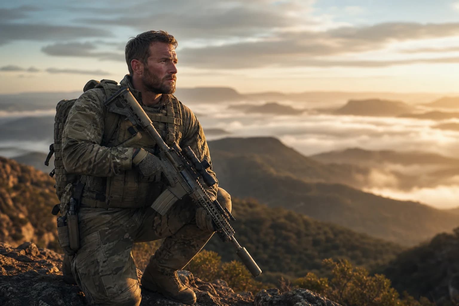 Tactical operator on mountain ridge